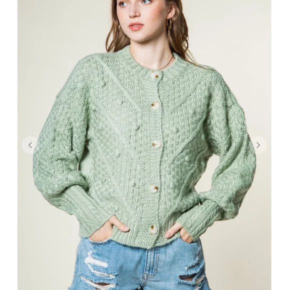 Very J Sage Cozy Medium Chuncky Knit Cardigan - Picture 6 of 6